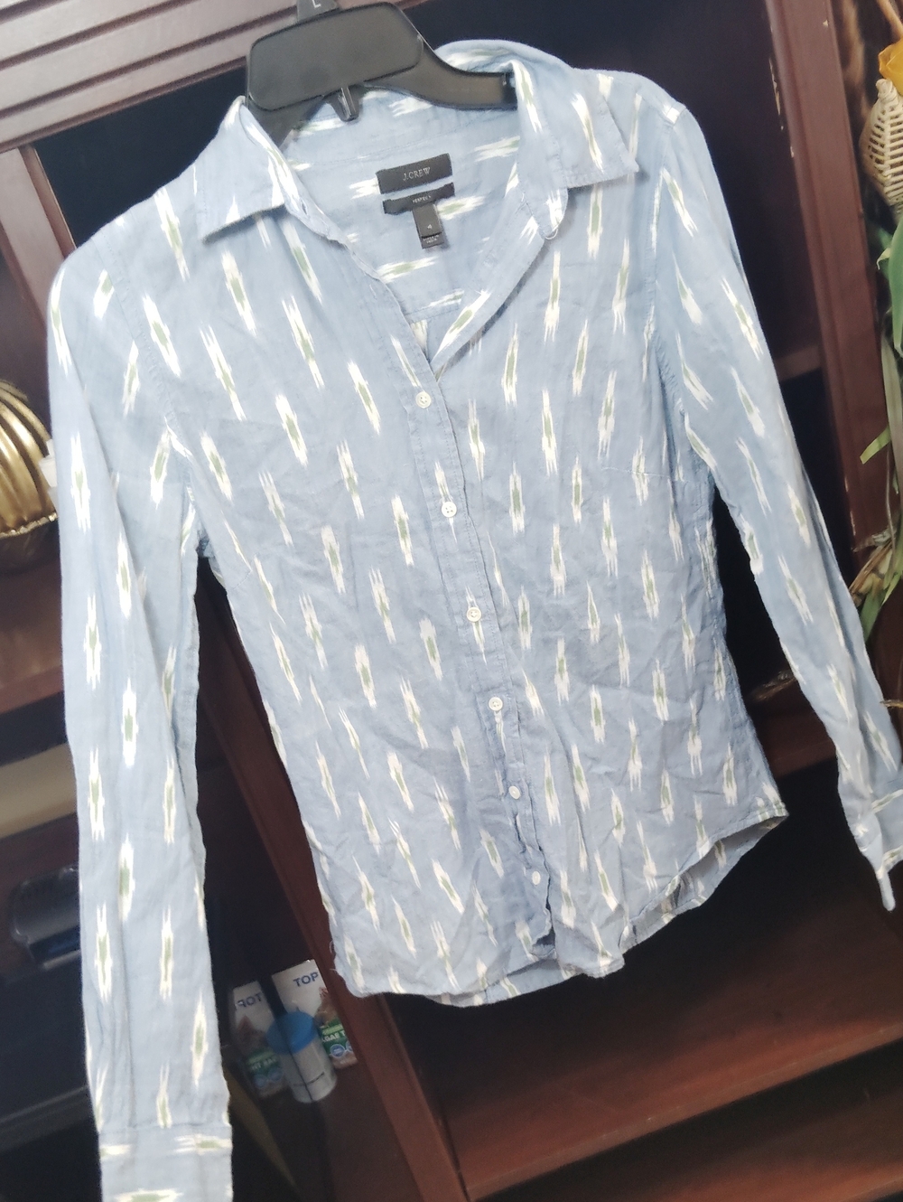 J. Crew Light Blue Patterned Long-Sleeve Button-Down Shirt